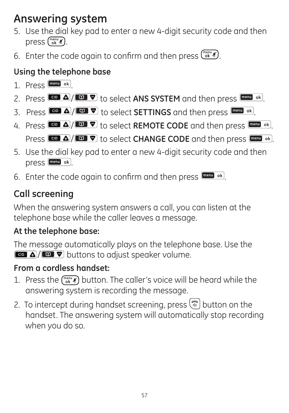Answering system | GE dect 6.0 User Manual | Page 61 / 87