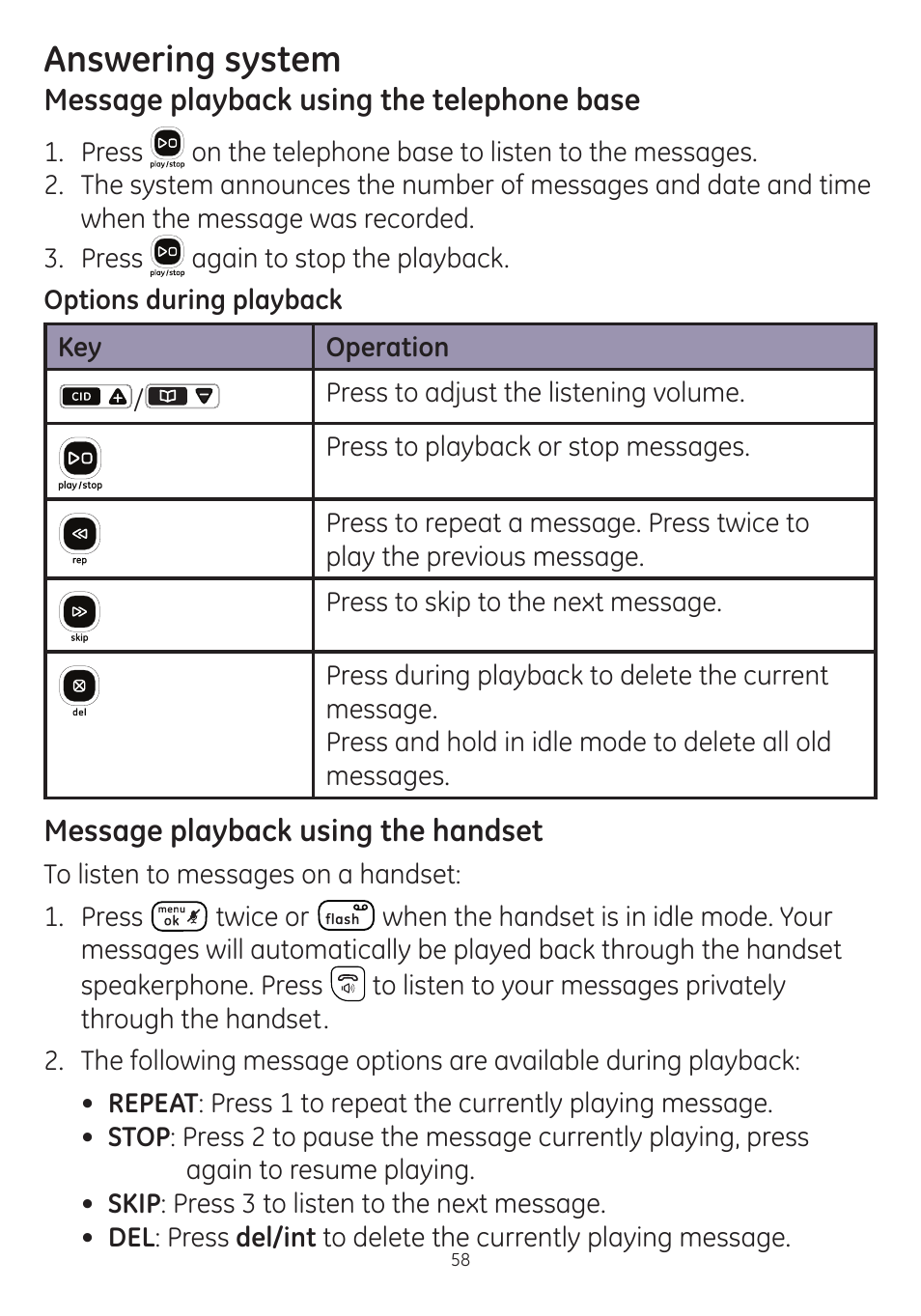 Answering system | GE dect 6.0 User Manual | Page 62 / 87