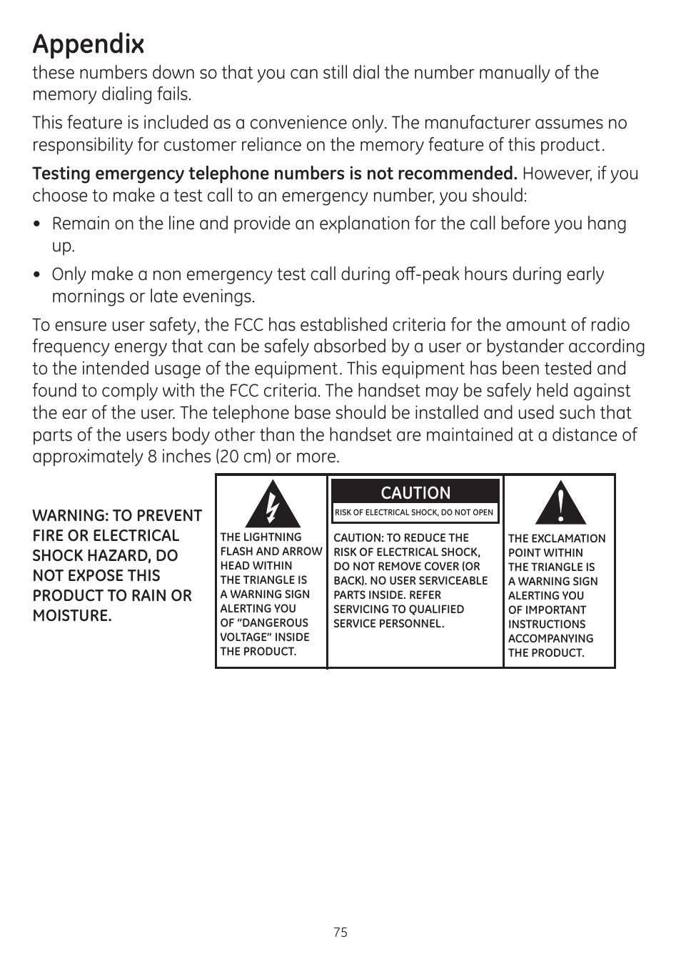 Appendix, Caution | GE dect 6.0 User Manual | Page 79 / 87