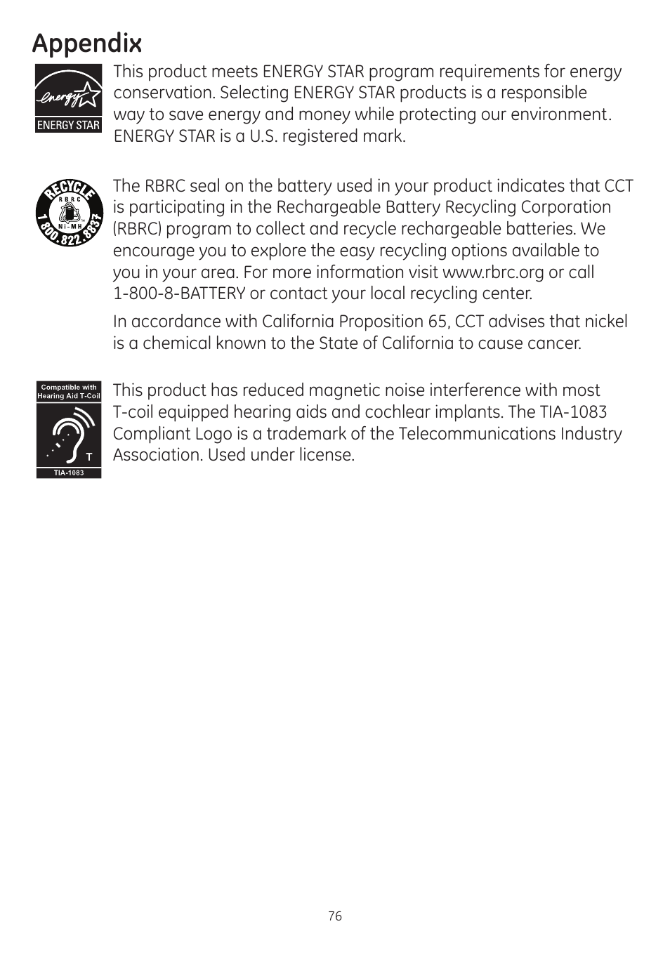 Appendix | GE dect 6.0 User Manual | Page 80 / 87