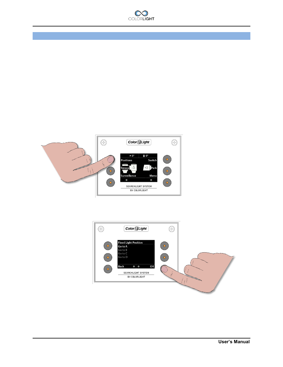 Quick start menu, 1 fixed positions (optional function), 1 go to fixed position | Fixed positions (optional function), Go to fixed position, Quick start menu 10 | Colorlight CL20 User Manual | Page 18 / 56