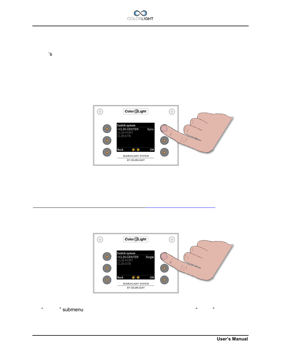1 set the master control searchlight on/off, Set the master control searchlight on/off | Colorlight CL20 User Manual | Page 30 / 56