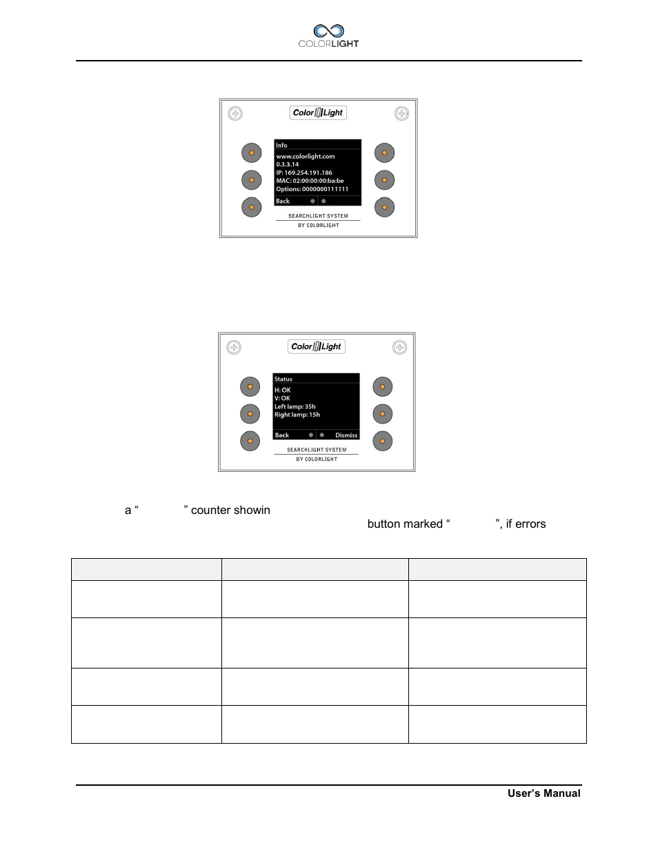 6 info, 7 status, Info | Status | Colorlight CL20 User Manual | Page 34 / 56