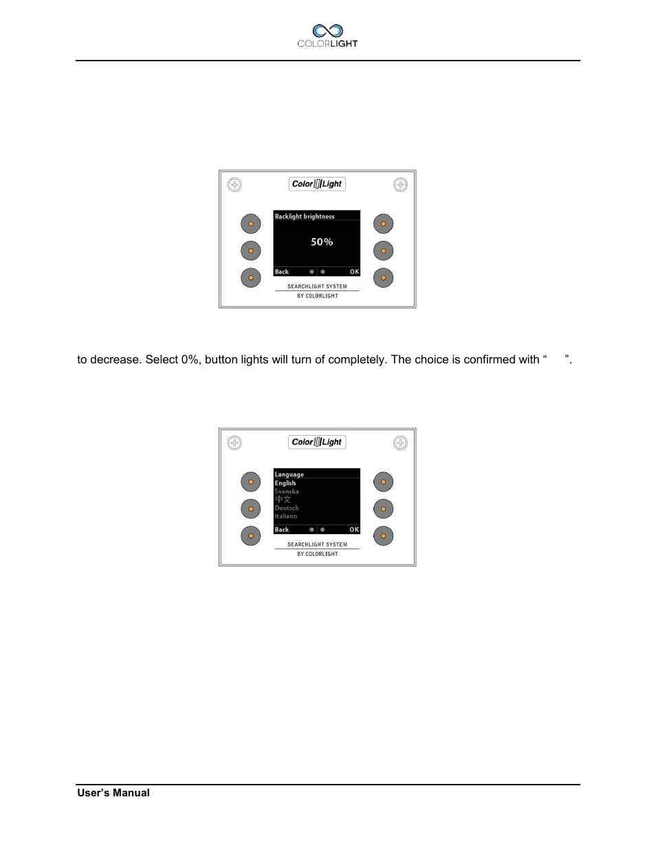 8 settings, 2 language, Settings | Language | Colorlight CL20 User Manual | Page 35 / 56