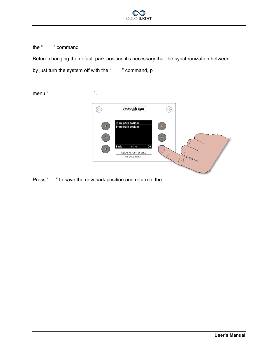 2 store park position, Store park position | Colorlight CL20 User Manual | Page 40 / 56