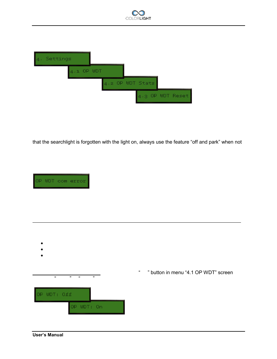 5 category 4: settings, 1 (4.1) op wdt, Category 4: settings | 1) op wdt | Colorlight CL20 User Manual | Page 51 / 56
