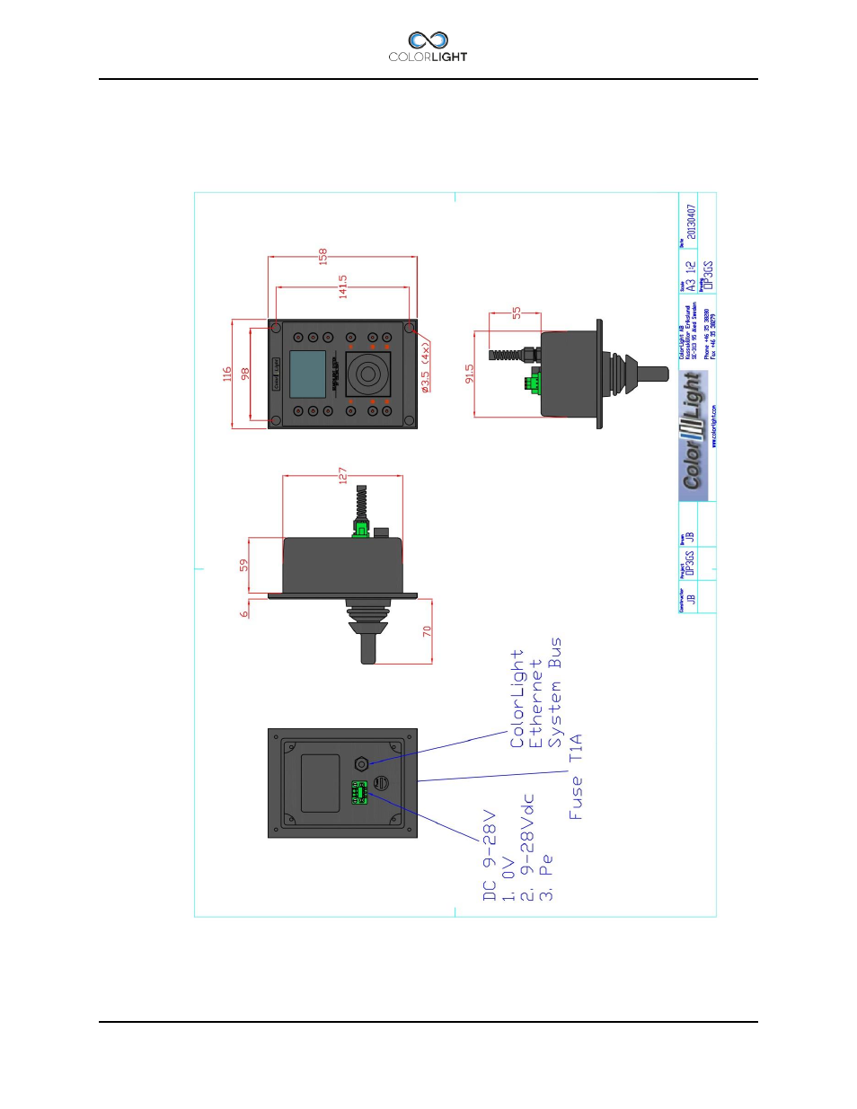 2 mechanical drawings, 1 operator panel, Mechanical drawings | Operator panel | Colorlight CL20 User Manual | Page 42 / 48