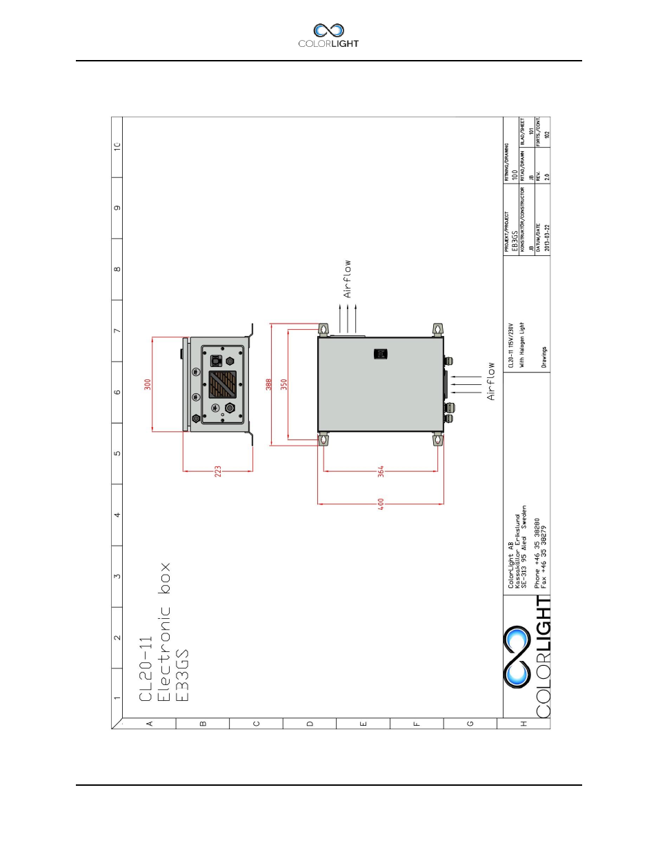 2 electrical box cl20, 115/230vac, Electrical box cl20, 115/230vac | Colorlight CL20 User Manual | Page 43 / 48