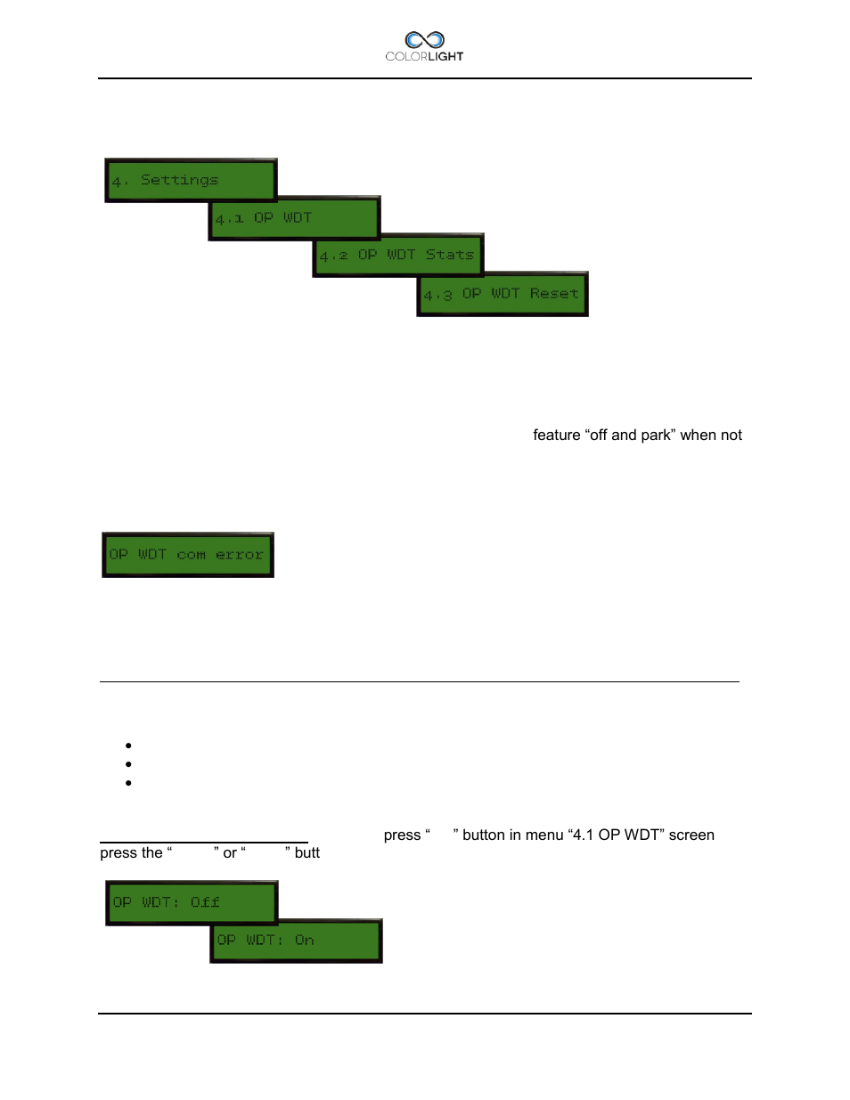 5 category 4: settings, 1 (4.1) op wdt, Category 4: settings | 1) op wdt, Category 4: settings 16.5 | Colorlight CL25 Installation manual User Manual | Page 40 / 52