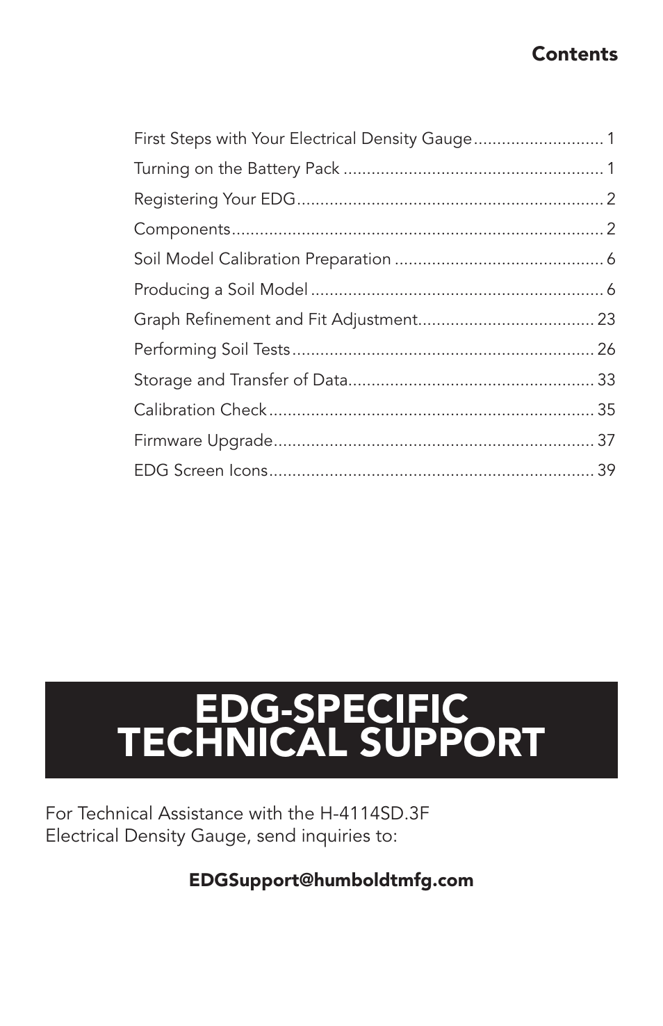 Edg-specific technical support | Humboldt H-4114SD.3F Electrical Density Gauge User Manual | Page 3 / 44