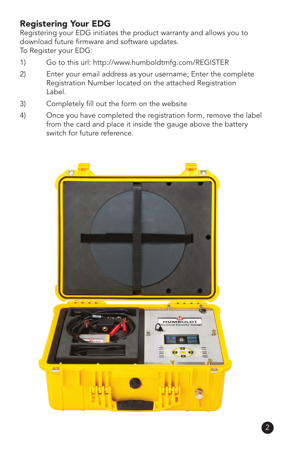 Registering your edg | Humboldt H-4114SD.3F Electrical Density Gauge User Manual | Page 5 / 44