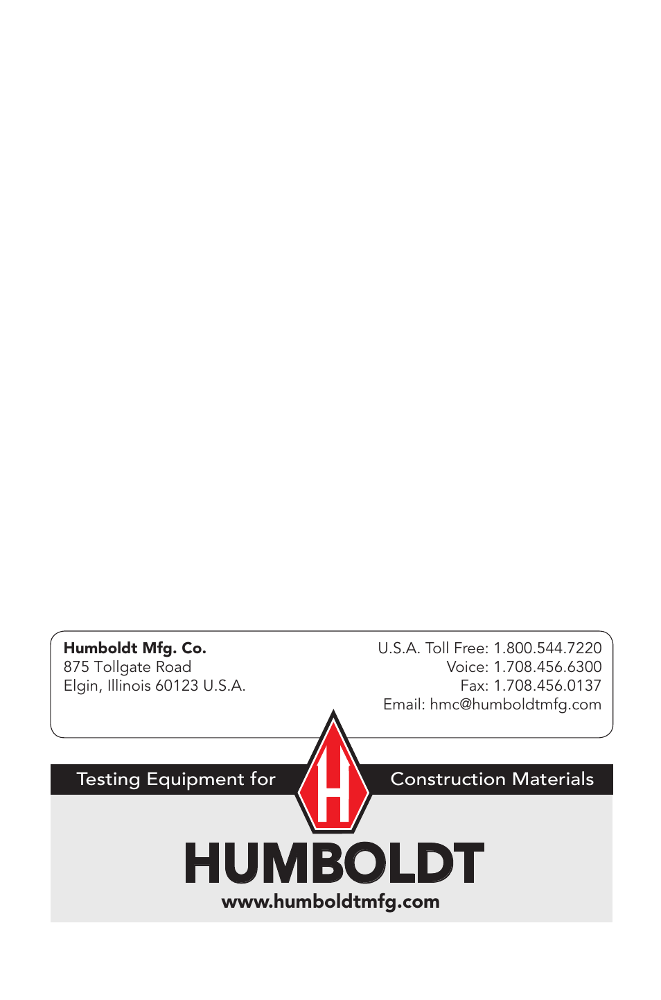 Humboldt | Humboldt H-4120HA Corps of Engineers Cone Penetrometer User Manual | Page 8 / 8