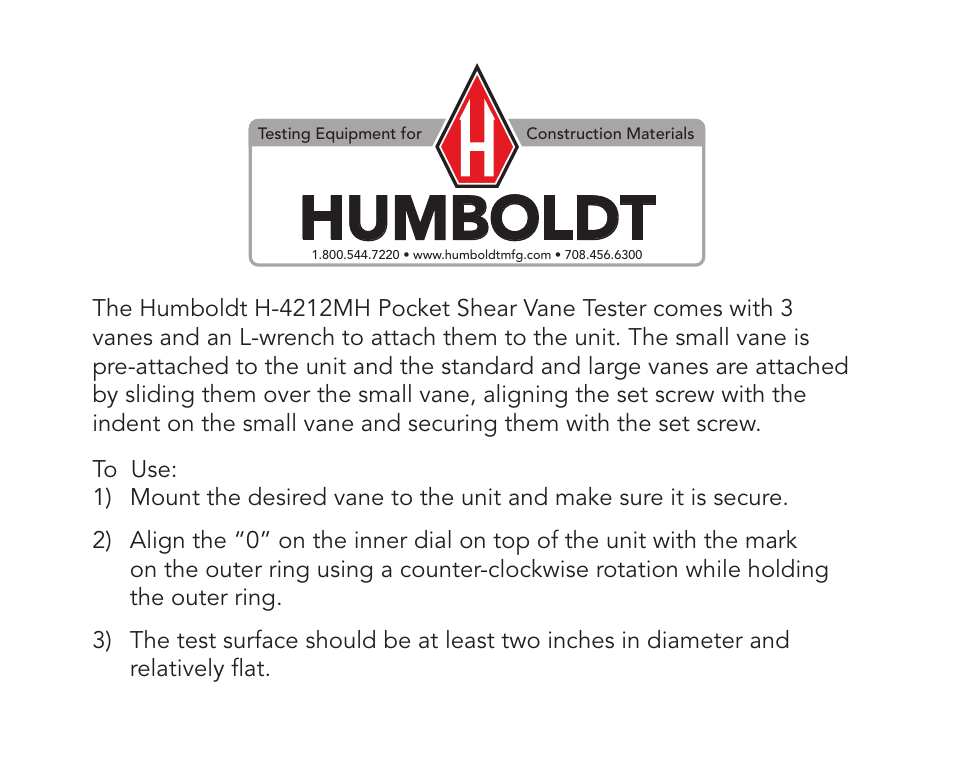 Humboldt H-4212MH — Pocket Shear Vane, Metal User Manual | 2 pages