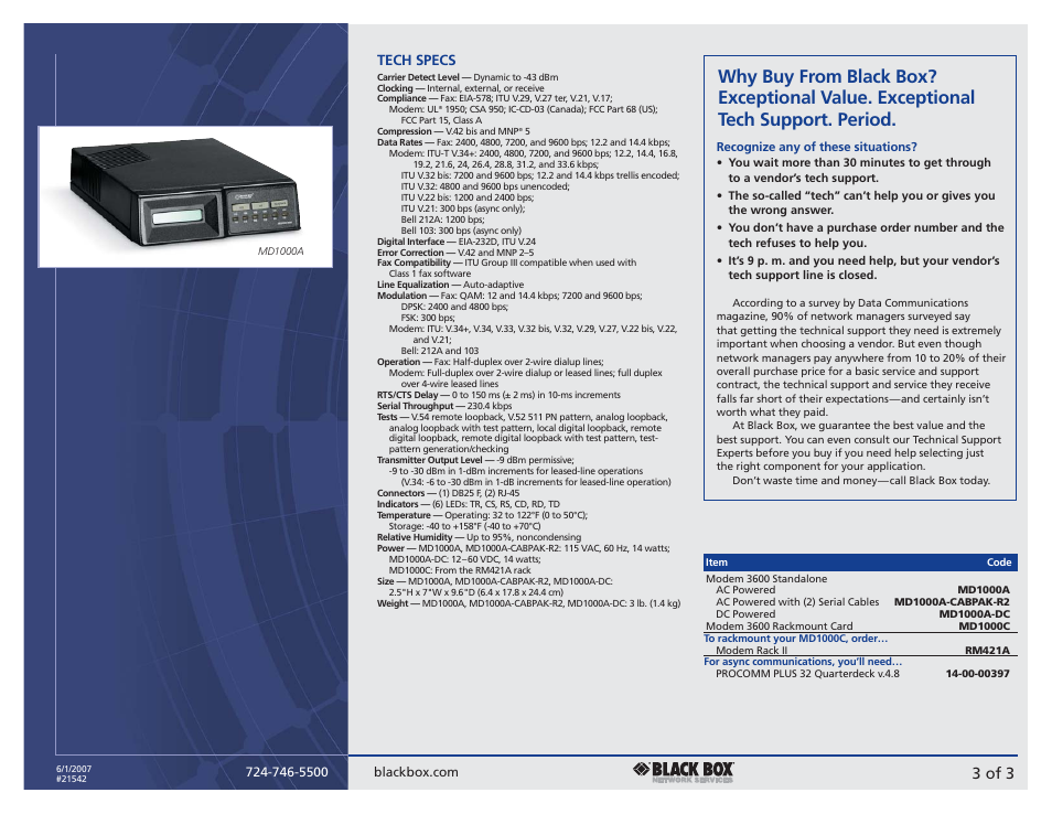 3 of 3, Tech specs | Black Box 3600 User Manual | Page 3 / 3