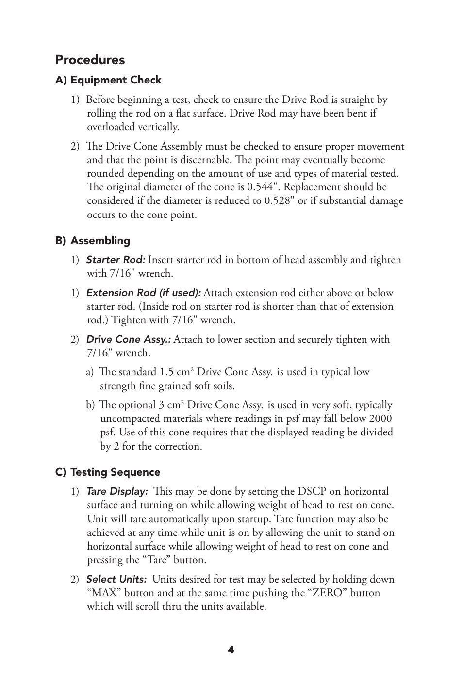 Procedures | Humboldt HS-4210 Digital Static Cone Penetrometer User Manual | Page 4 / 8