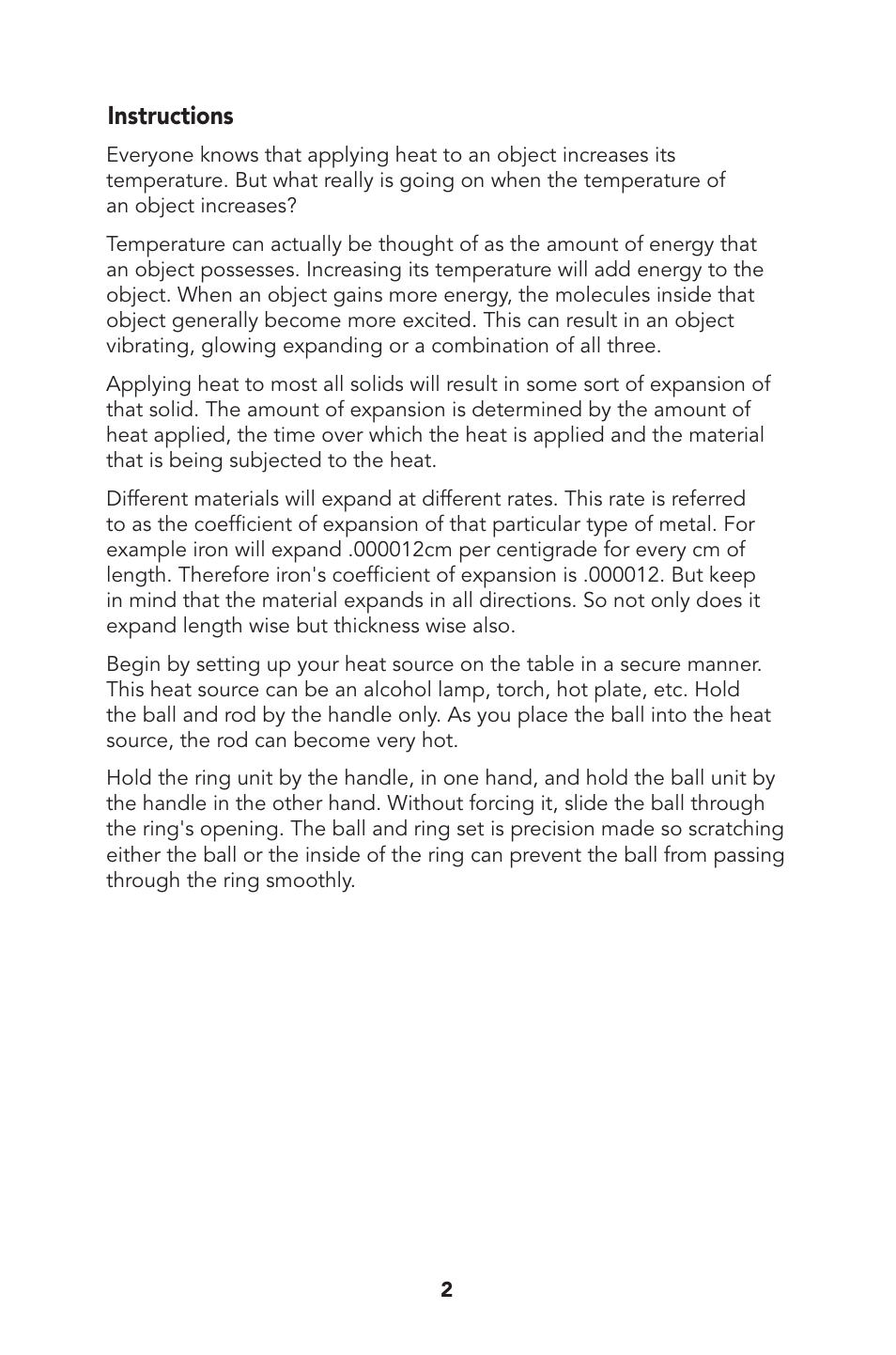 Instructions | Humboldt H-9340 Ball & Ring Demonstration User Manual | Page 2 / 4