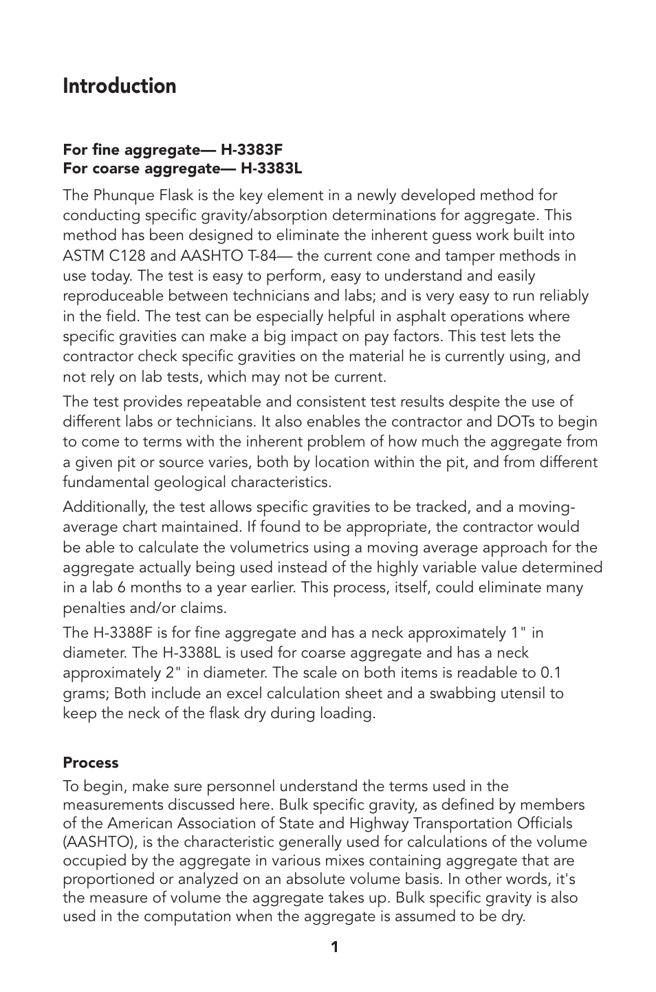 Introduction | Humboldt H-3383L Humboldt Specific Gravity Flask (Phunque Flask) User Manual | Page 2 / 8