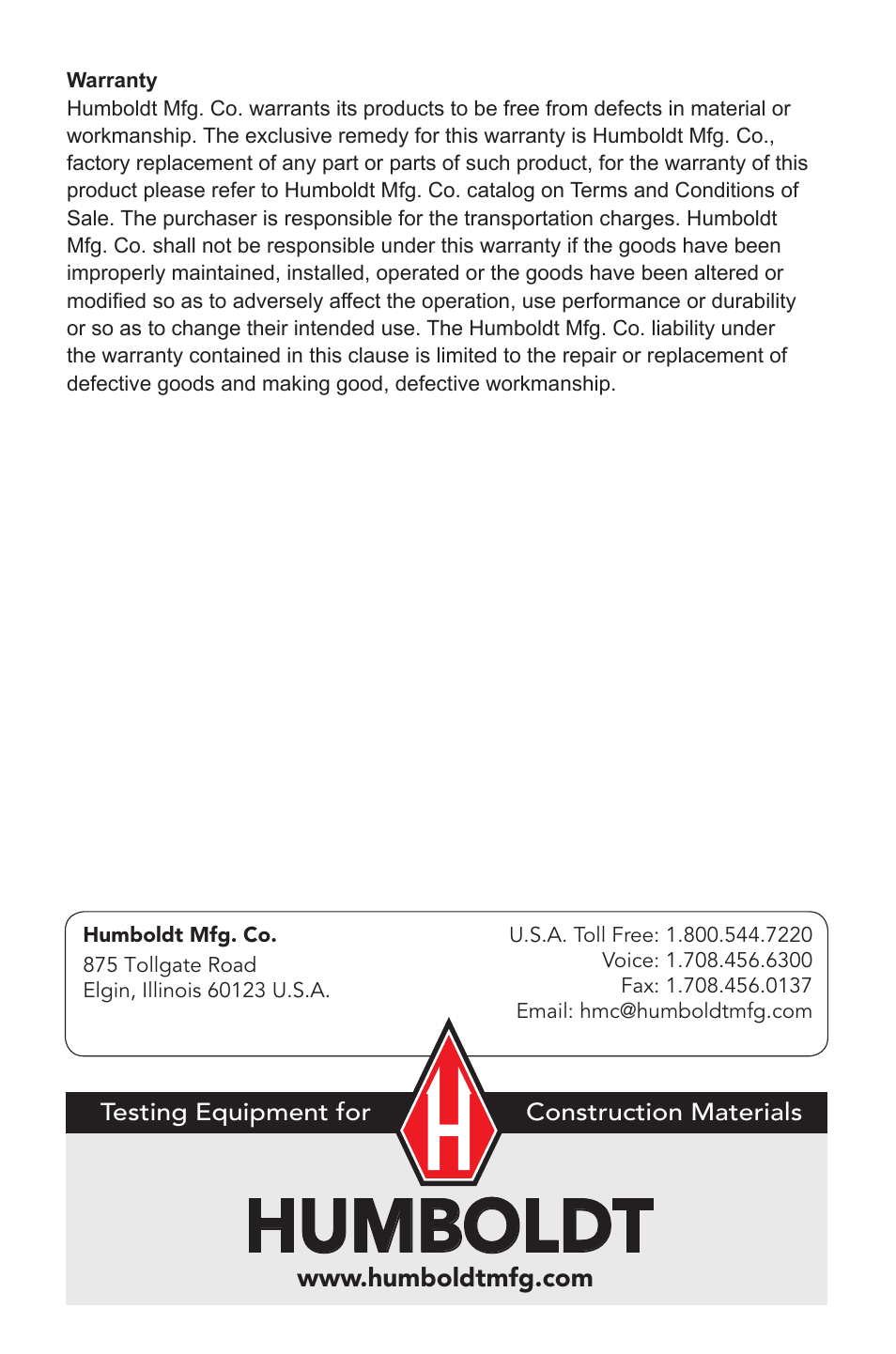 Humboldt | Humboldt H-3383L Humboldt Specific Gravity Flask (Phunque Flask) User Manual | Page 8 / 8