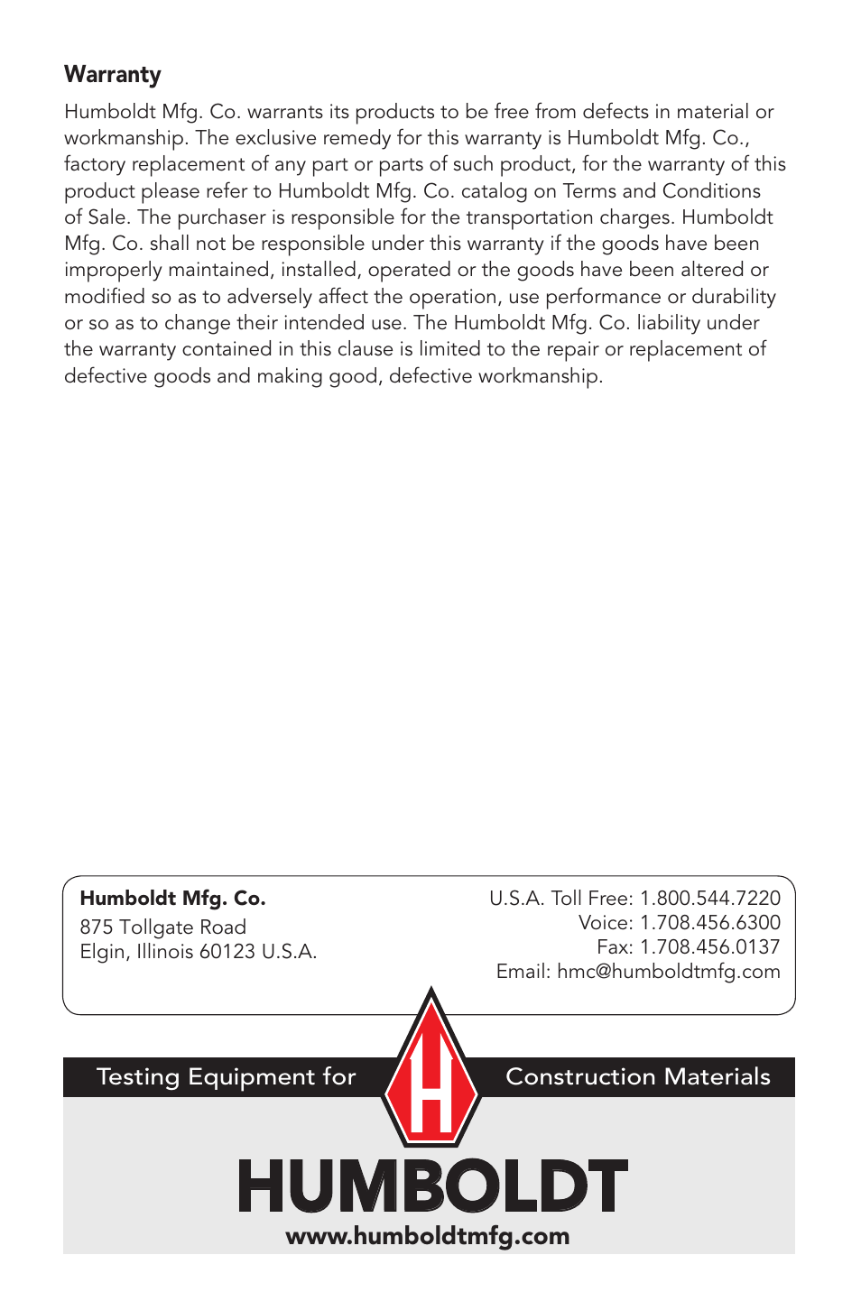 Humboldt | Humboldt H-3860A Los Angeles Abrasion Machine User Manual | Page 8 / 8