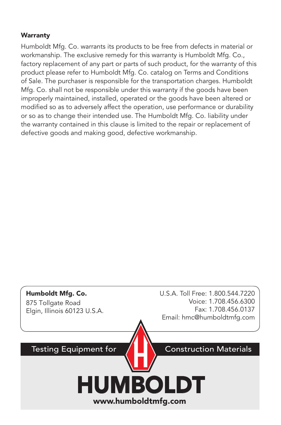 Humboldt | Humboldt HP-1160 Falling Sand Abrasion Tester User Manual | Page 4 / 4