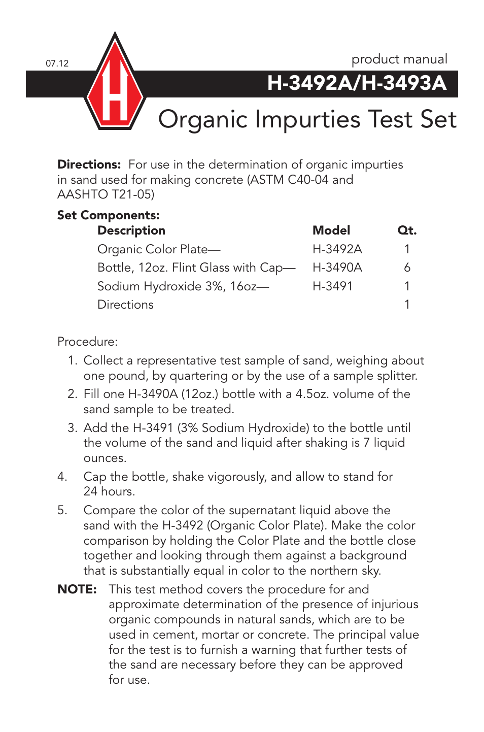 Humboldt H-3493A Organic Impurties Test Set User Manual | 2 pages