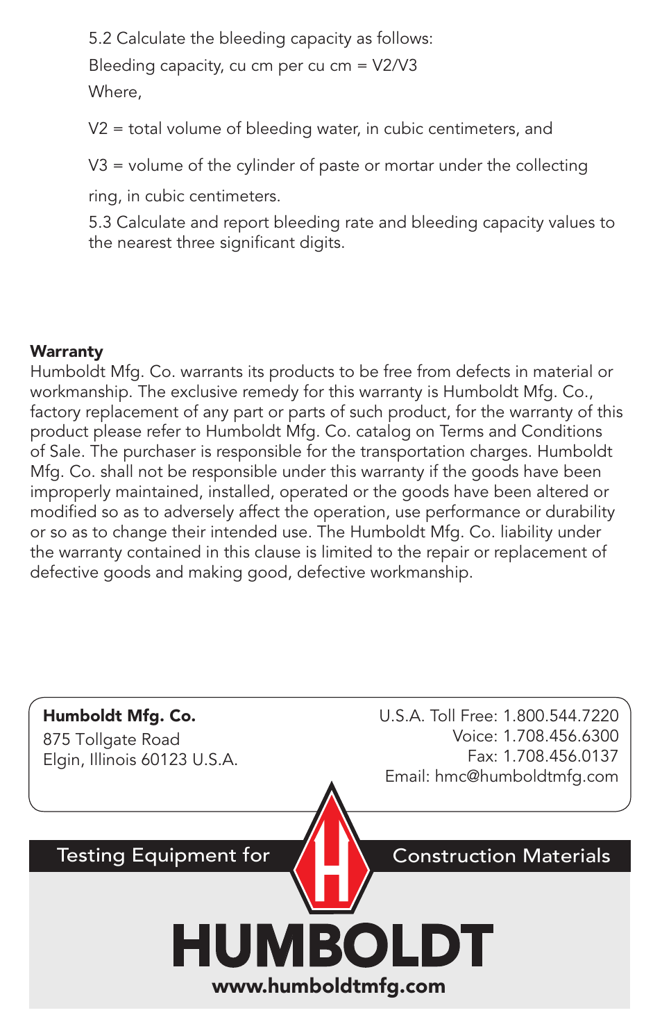 Humboldt | Humboldt H-3600 Cement Bleeding Apparatus User Manual | Page 4 / 4