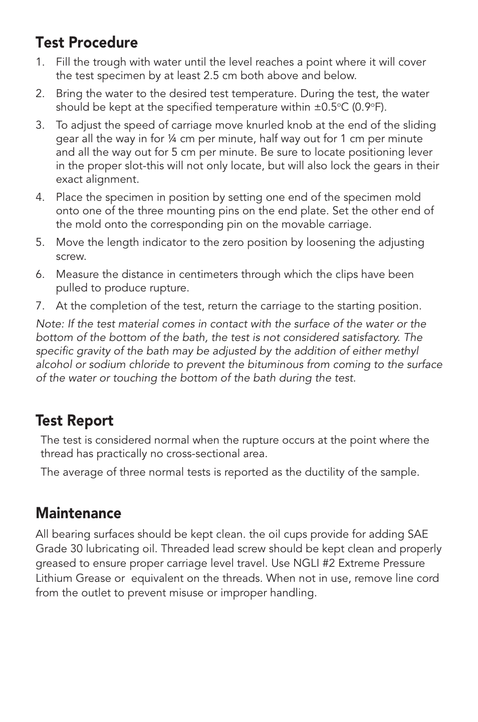 Test procedure, Test report, Maintenance | Humboldt H-1050 Ductility Machine User Manual | Page 4 / 8