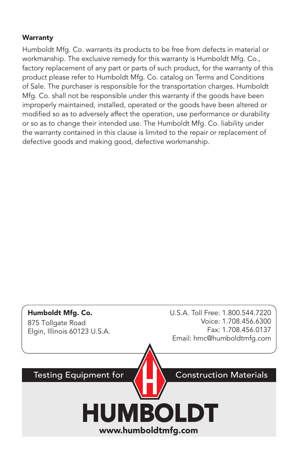 Humboldt | Humboldt H-1050 Ductility Machine User Manual | Page 8 / 8