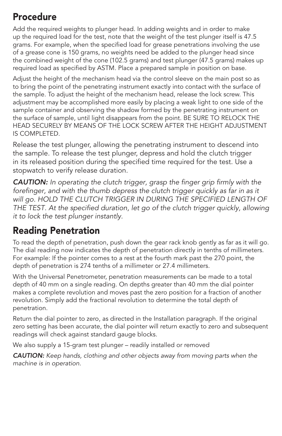 Procedure, Reading penetration | Humboldt H-1250 Universal and Portable Penetrometers User Manual | Page 3 / 8