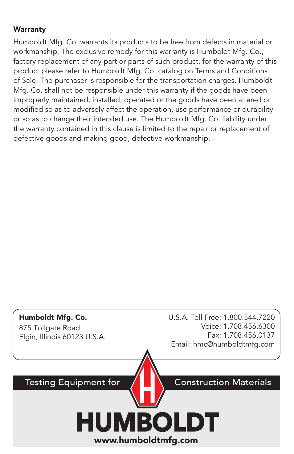 Humboldt | Humboldt H-1250 Universal and Portable Penetrometers User Manual | Page 8 / 8