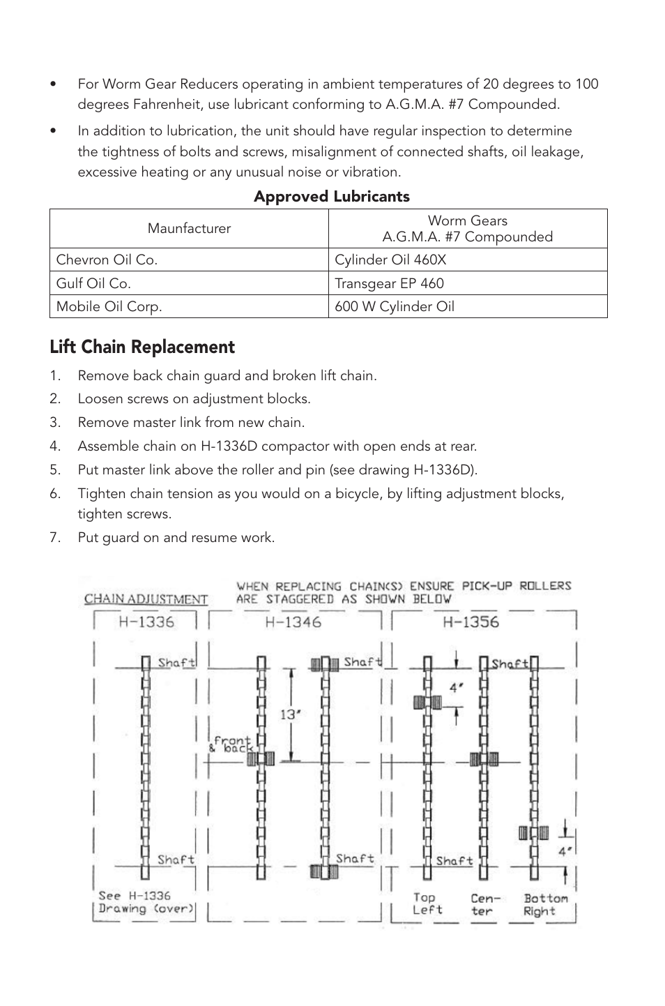 Lift chain replacement | Humboldt H-1356D Marshall Mechanical Compactors User Manual | Page 3 / 8