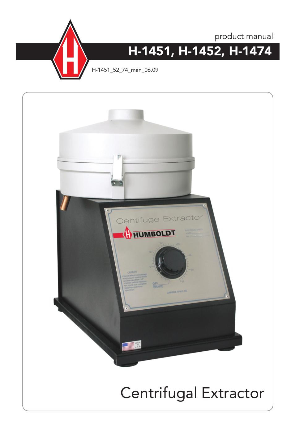 Humboldt H-1474 Centrifugal Extractor User Manual | 4 pages