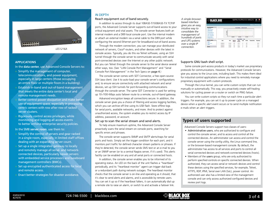 Black box, 3 of 4, Types of users supported | Black Box Advanced Console s 27070 User Manual | Page 3 / 4