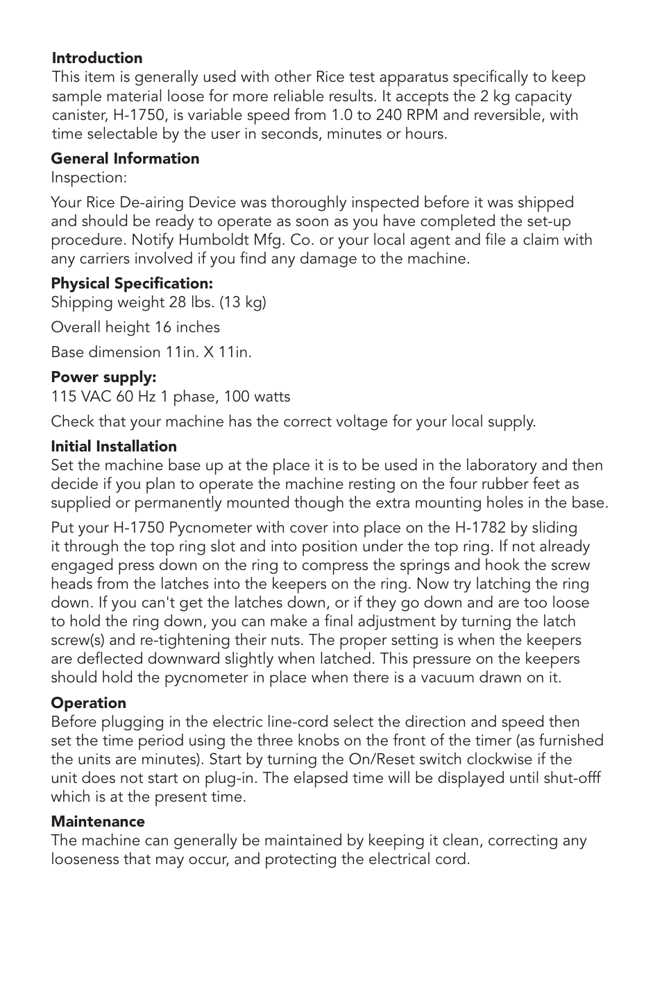 Humboldt H-1782 Orbital De-Airing Device For Use with H-1750 User Manual | Page 2 / 4