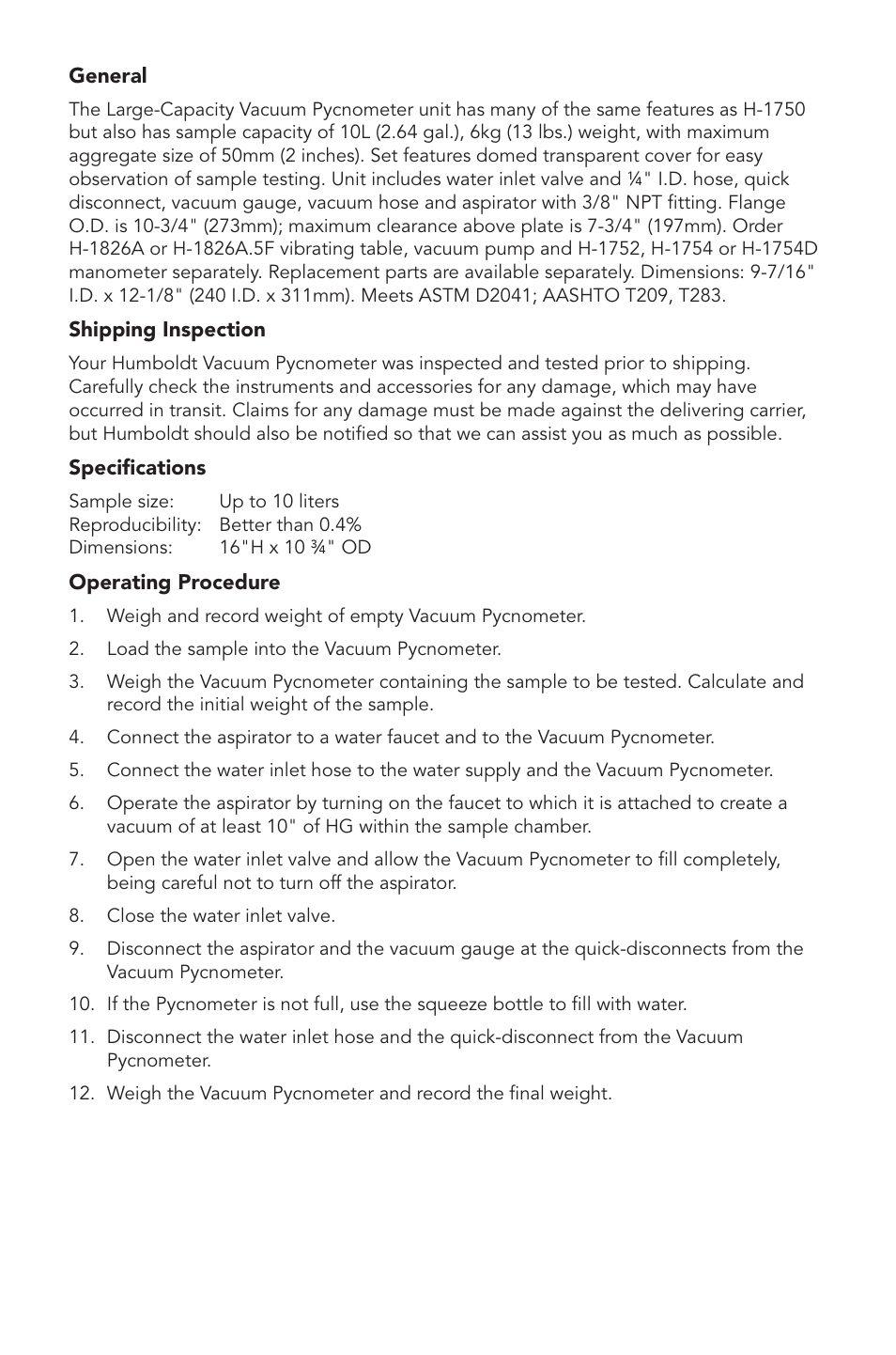 Humboldt H-1820 Large-Capacity Vacuum Pycnometer User Manual | Page 3 / 8
