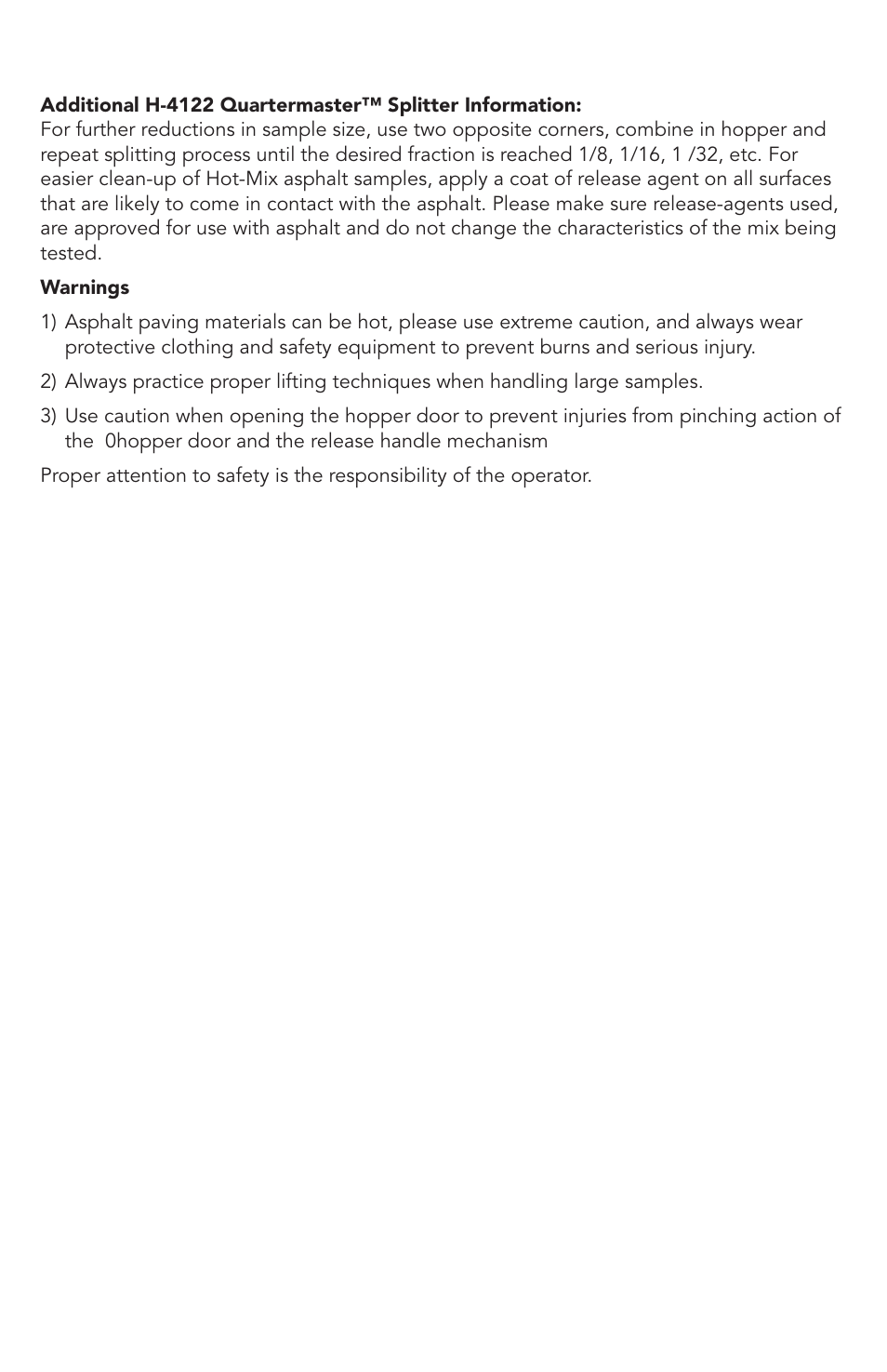 Humboldt H-4122 QuarterMaster Hot Asphalt Mix Sample Splitter User Manual | Page 3 / 4