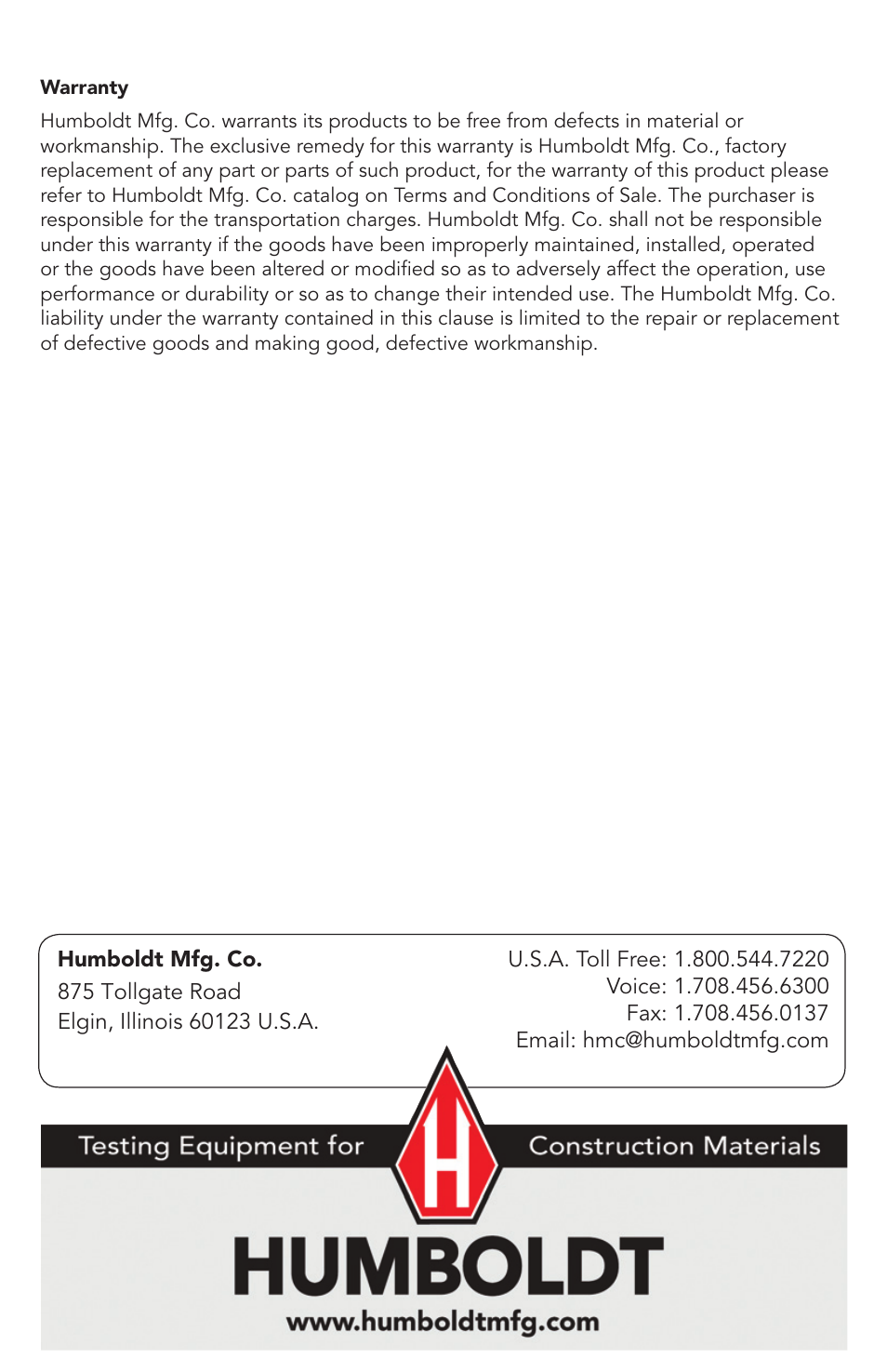 Humboldt H-4122 QuarterMaster Hot Asphalt Mix Sample Splitter User Manual | Page 4 / 4