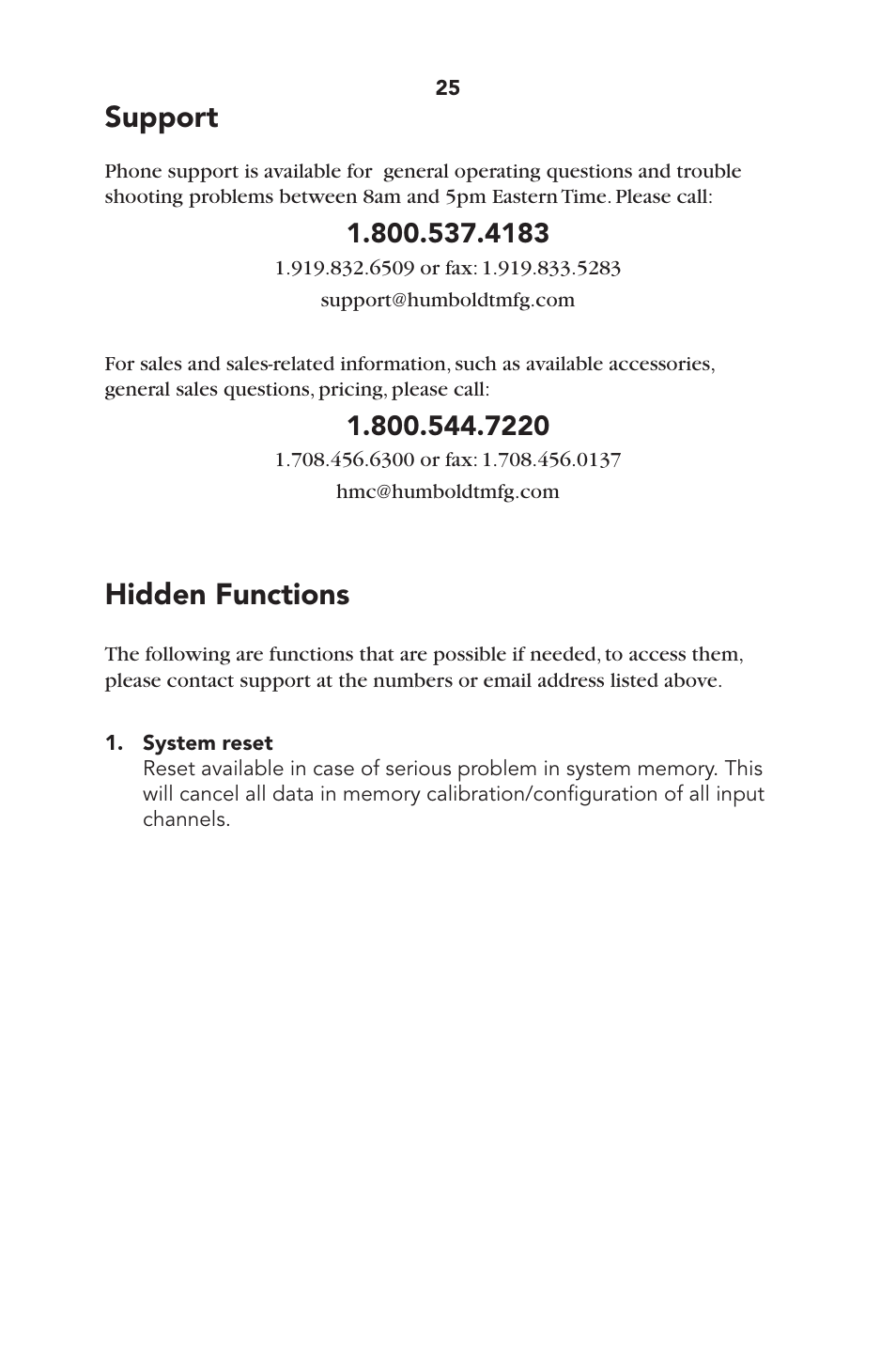 Support, Hidden functions | Humboldt HM-1327 Humboldt Marshall/TSR Loader User Manual | Page 28 / 32
