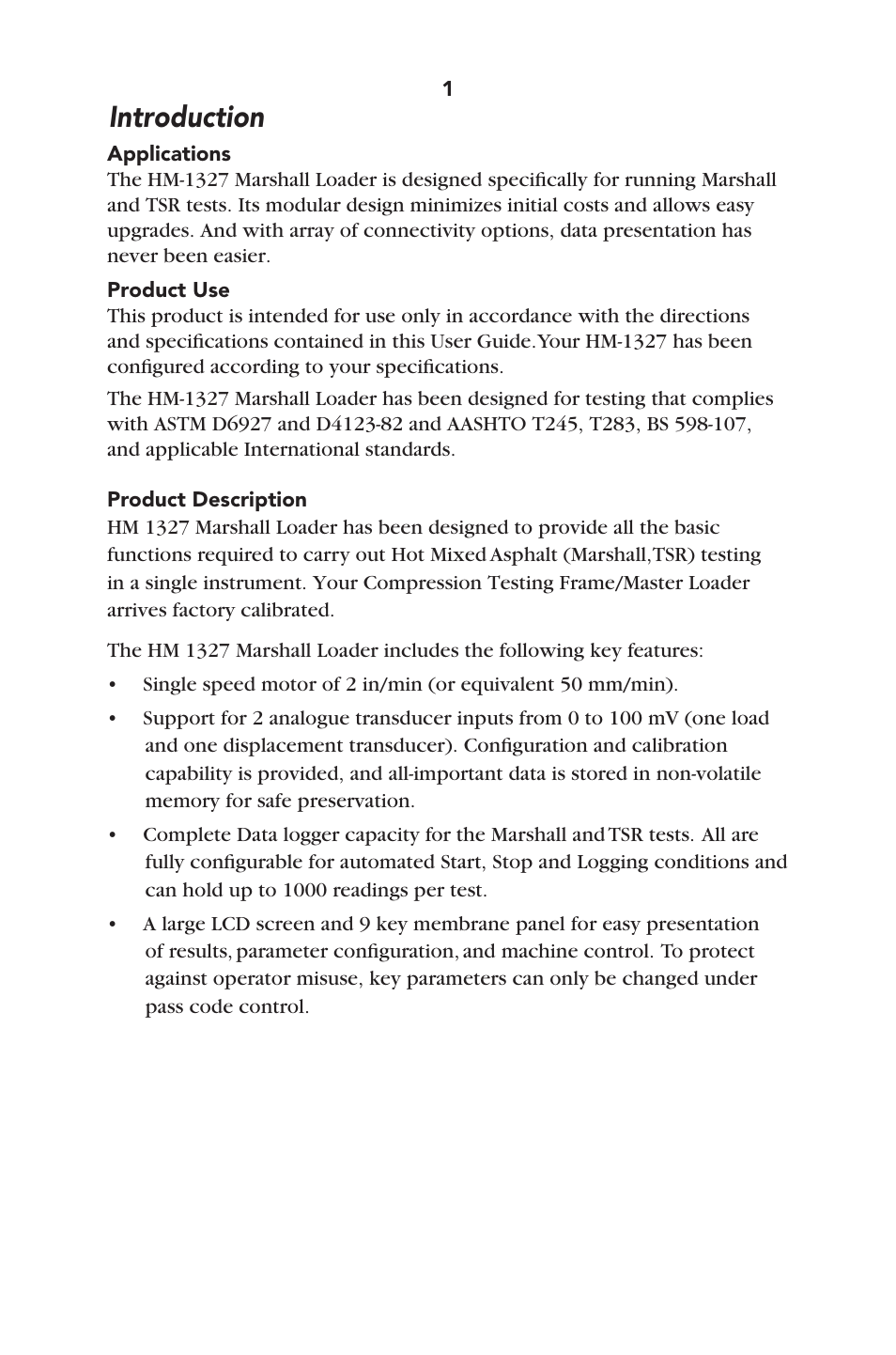 Introduction | Humboldt HM-1327 Humboldt Marshall/TSR Loader User Manual | Page 4 / 32