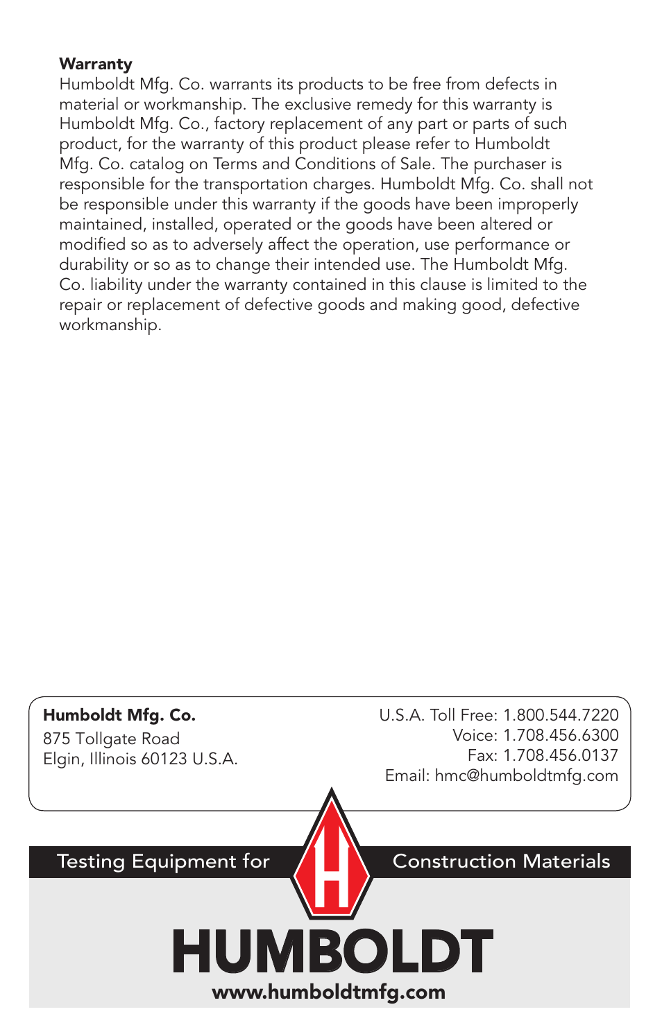 Humboldt | Humboldt H-2783 Pressure Meter User Manual | Page 8 / 8
