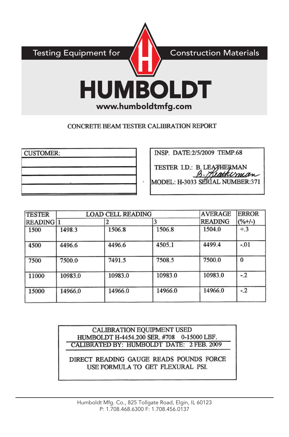 Humboldt | Humboldt H-3033A Concrete Beam Tester User Manual | Page 11 / 12