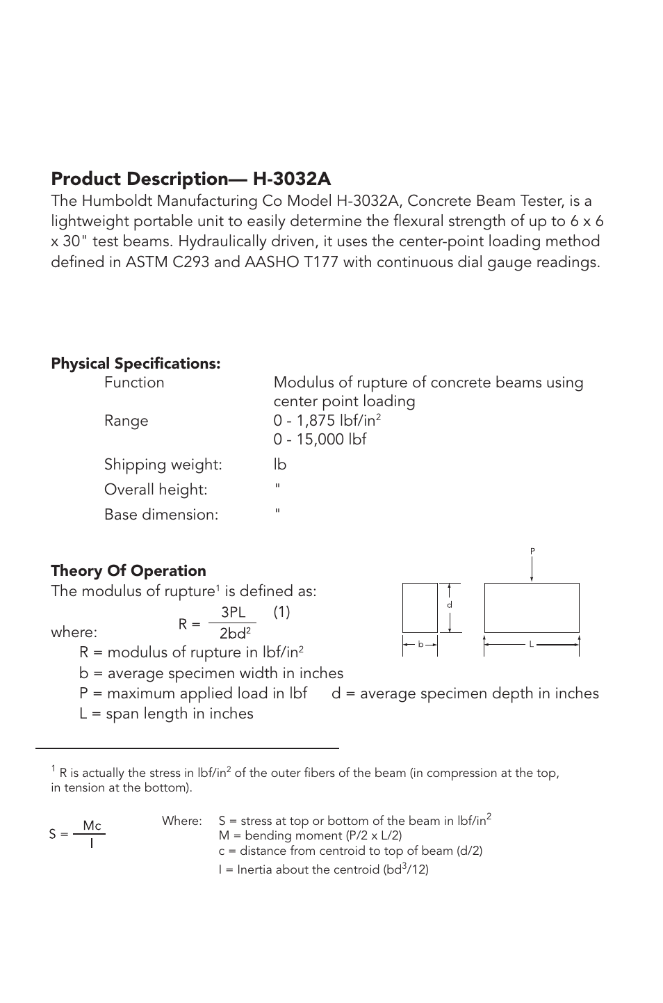 Product description— h-3032a | Humboldt H-3033A Concrete Beam Tester User Manual | Page 6 / 12