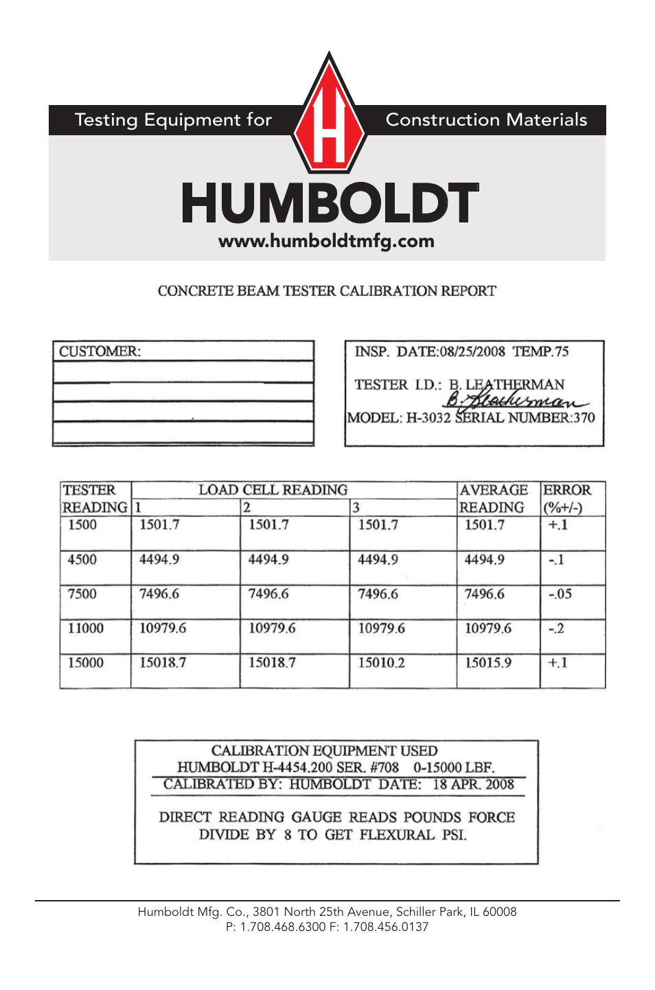 Humboldt | Humboldt H-3033A Concrete Beam Tester User Manual | Page 8 / 12