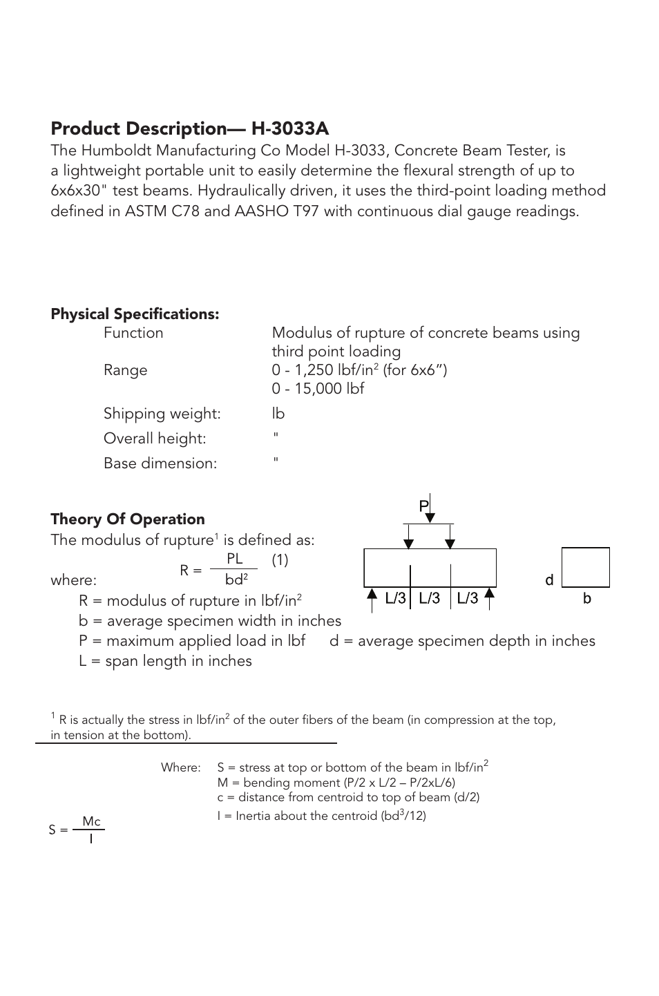 Product description— h-3033a | Humboldt H-3033A Concrete Beam Tester User Manual | Page 9 / 12