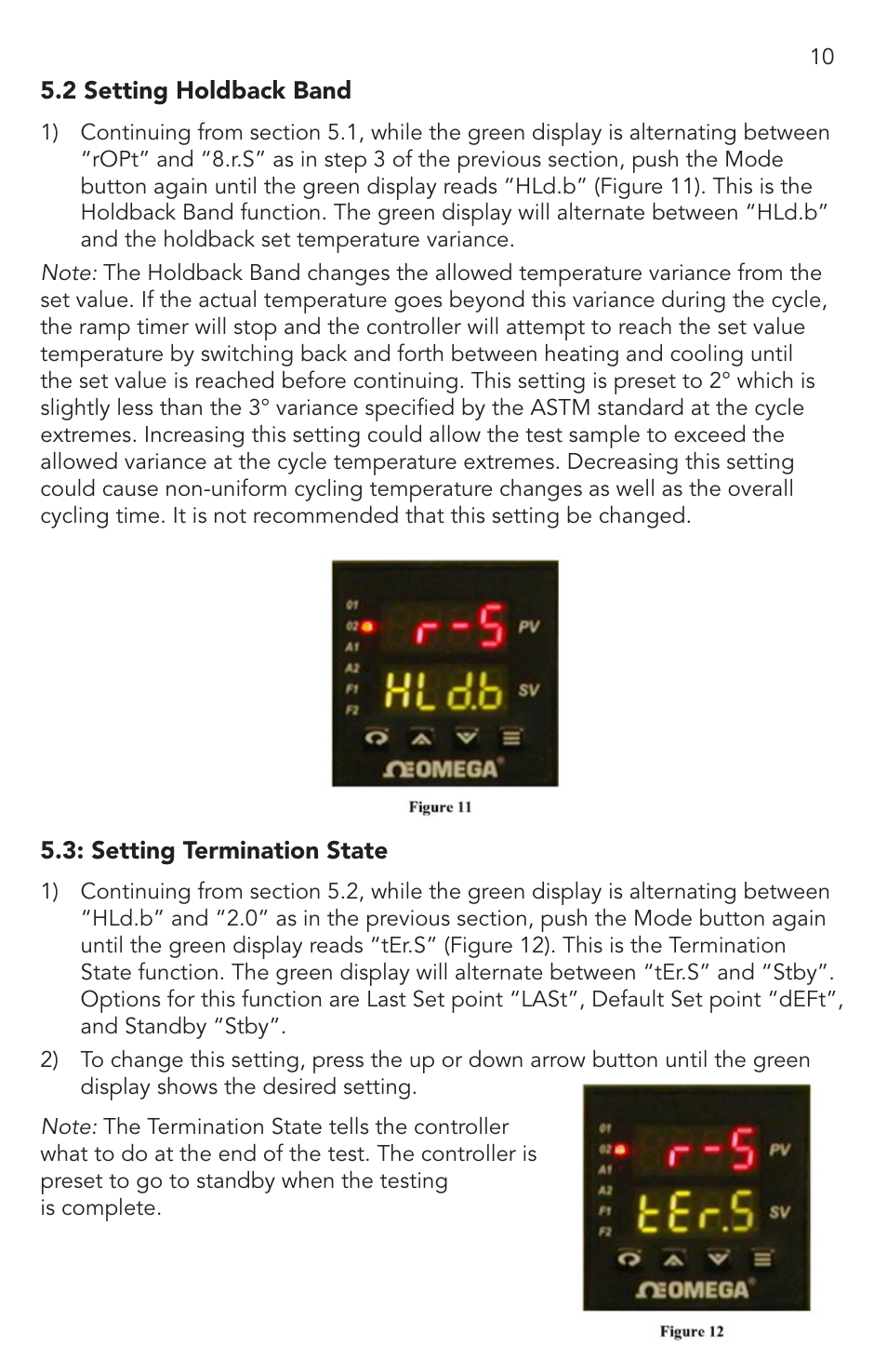 2 setting holdback band, 3 setting termination state | Humboldt H-3185B Rapid, Freeze Thaw Cabinet User Manual | Page 10 / 14