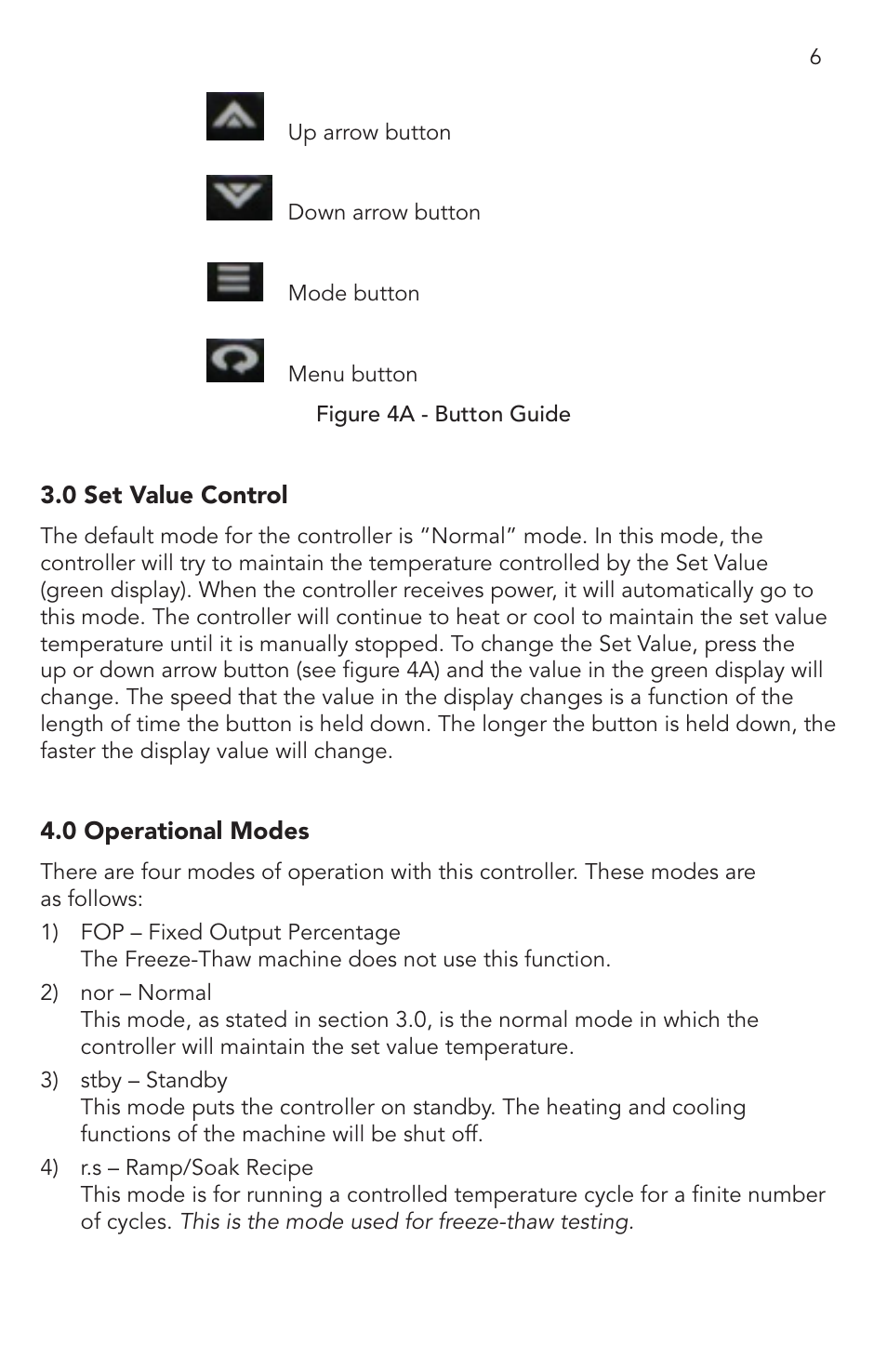 0 set value control, 0 operational modes | Humboldt H-3185B Rapid, Freeze Thaw Cabinet User Manual | Page 6 / 14