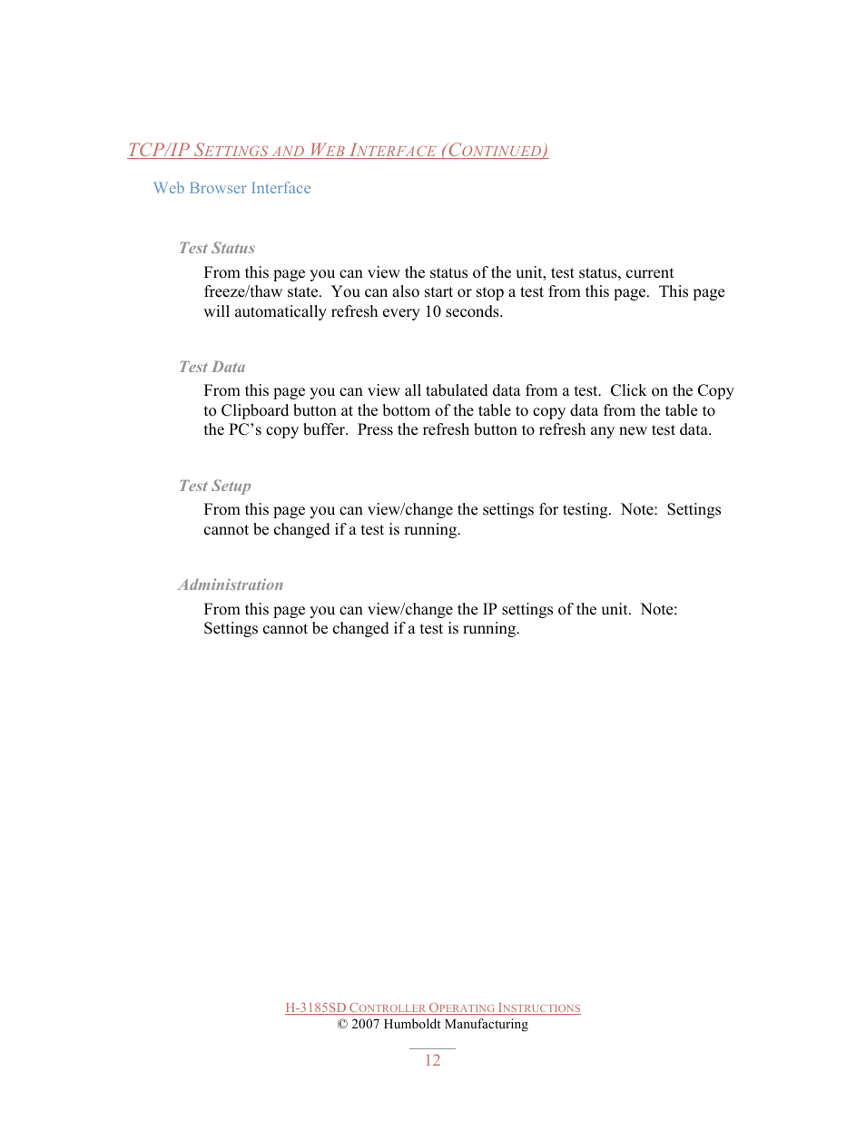Tcp/ip | Humboldt H-3185SD CONTROLLER User Manual | Page 12 / 13