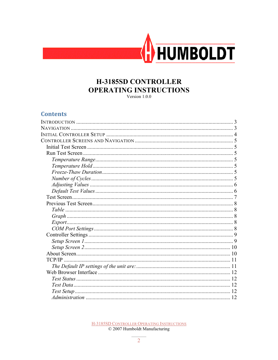 Humboldt H-3185SD CONTROLLER User Manual | Page 2 / 13