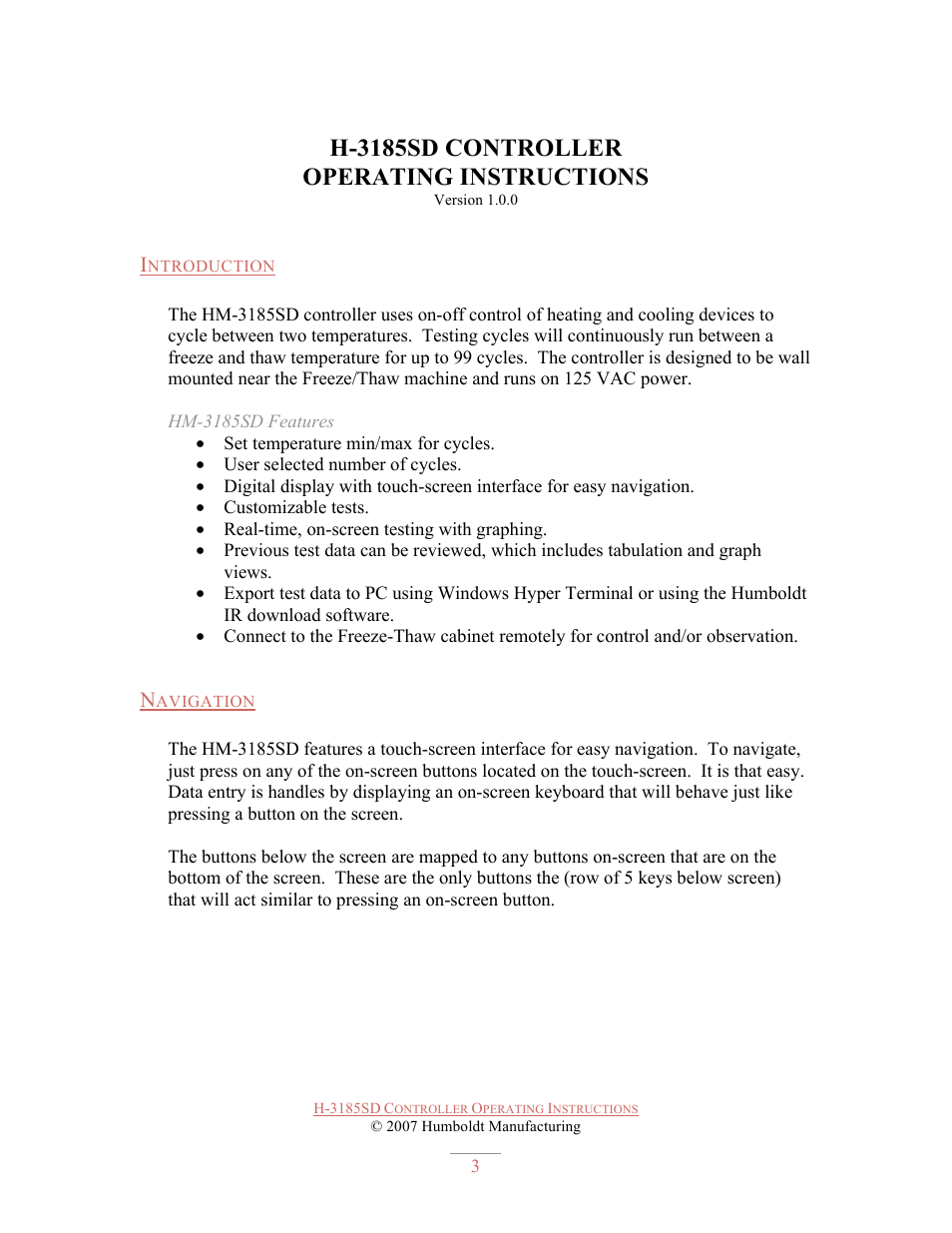 H-3185sd controller, Operating instructions | Humboldt H-3185SD CONTROLLER User Manual | Page 3 / 13