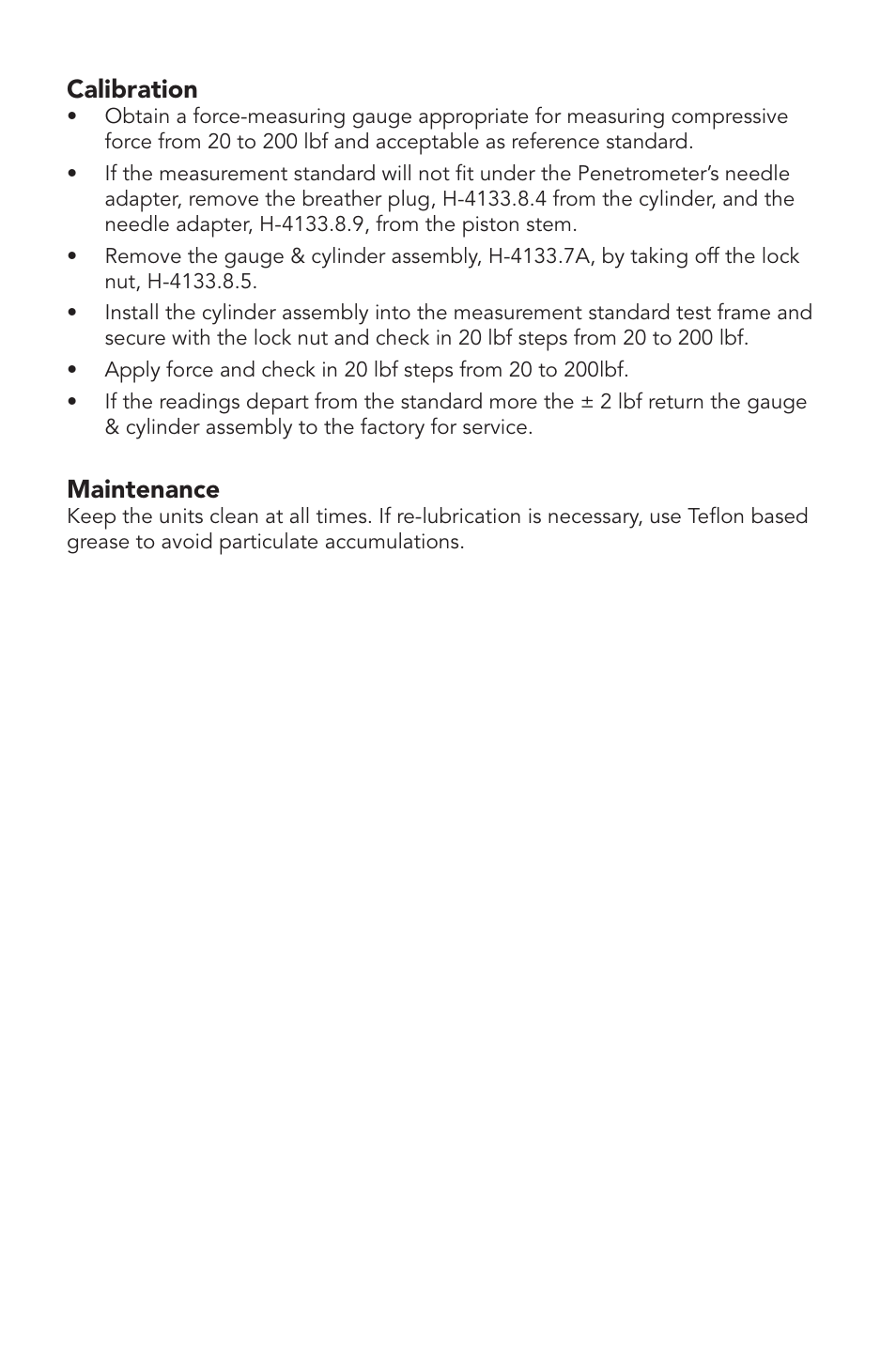 Calibration, Maintenance | Humboldt H-4133 Acme Penetrometer User Manual | Page 6 / 8